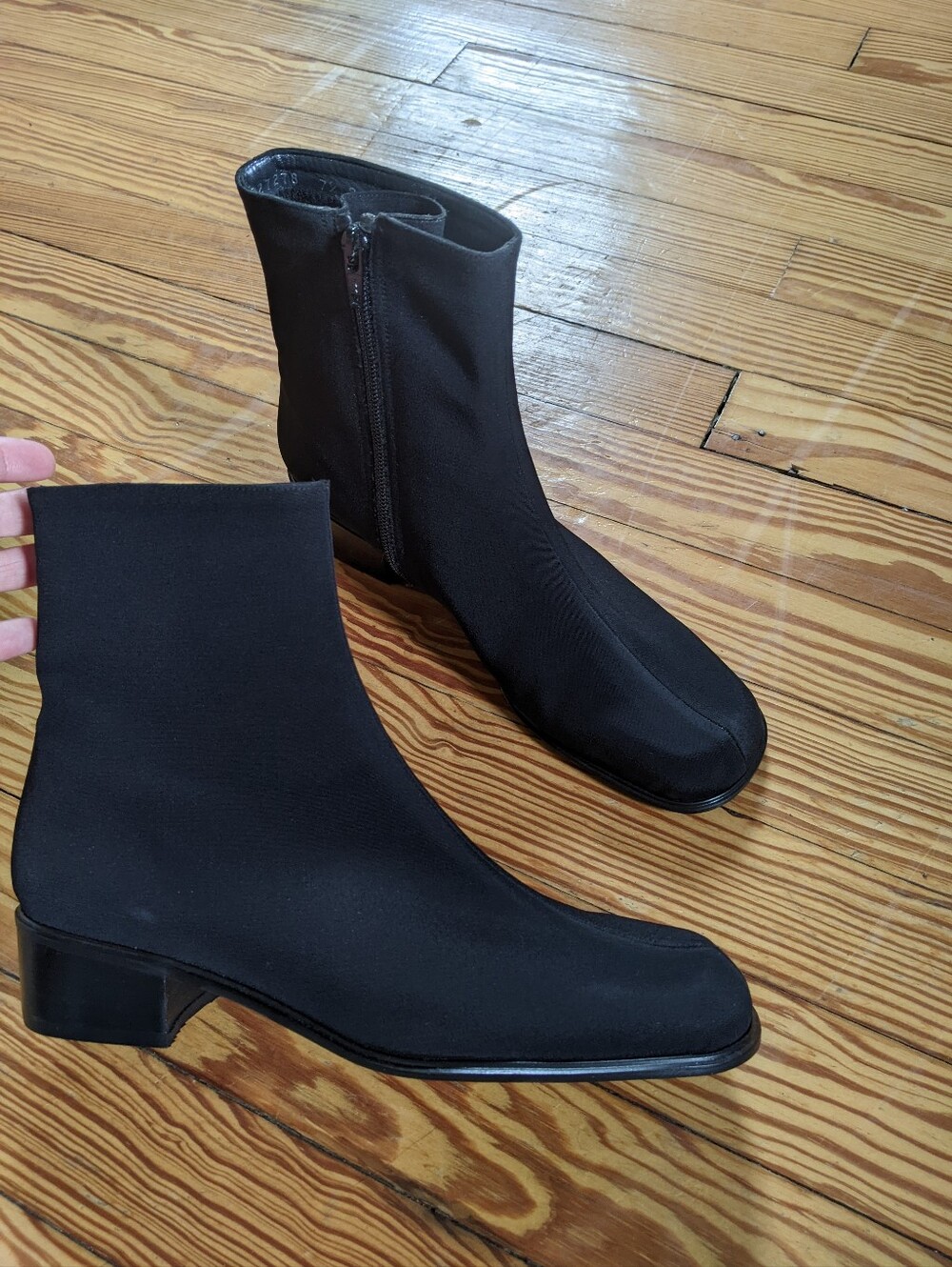 Stuart Weitzman Black Stretch Ankle Boots with Low Block Heel 7.5